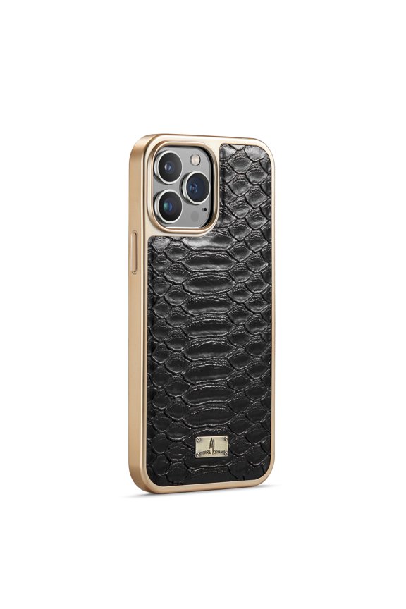 Detck Case for iPhone 12/12 Pro 6.1 Inch, Soft PU Leather with Python Pattern & Metal Logo TPU Plating Edge Camera & Screen Protection Shockproof Ultra-thin Case For iPhone 12 Pro / 12 6.1", Black