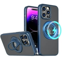 Detck Invisible Stand Magnetic Case for iPhone 12 / 12 Pro 6.1", Compatible with MagSafe, Military Grade Shockproof Translucent Matte Scratchproof Magnetic Stand Kickstand Ring Holder Case,Blue