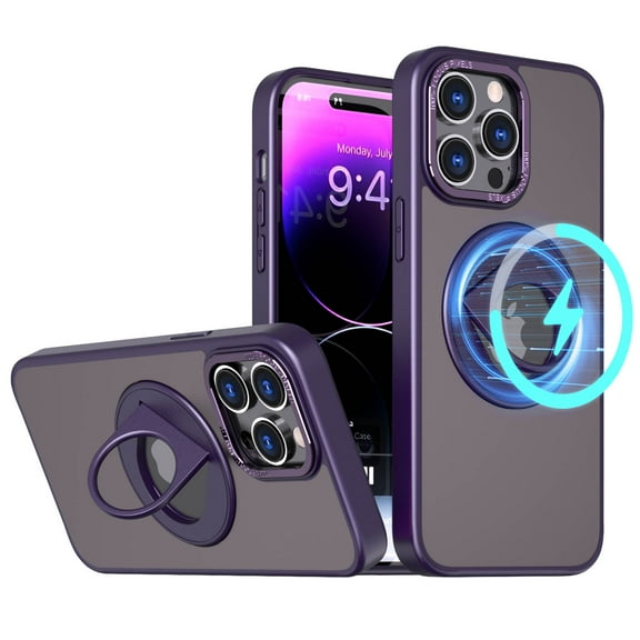 Detck Invisible Stand Magnetic Case for iPhone 14 Pro, Compatible with MagSafe, Military Grade Shockproof Translucent Matte Scratchproof Magnetic Stand Kickstand Case for iPhone 14 Pro,Purple