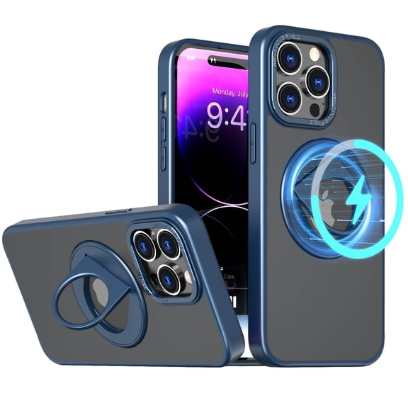 Detck Invisible Stand Magnetic Case for iPhone 15, Compatible with MagSafe, Military Grade Shockproof Translucent Matte Scratchproof Magnetic Stand Kickstand Case for iPhone 15,Blue