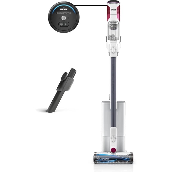 Detect Pro Auto-Empty System - Lightweight Cordless Stick Vacuum for Pet Hair with HEPA Filter, Odor Neutralizer, Portable Handheld, Charging Dock, Tools (White + Magenta)
