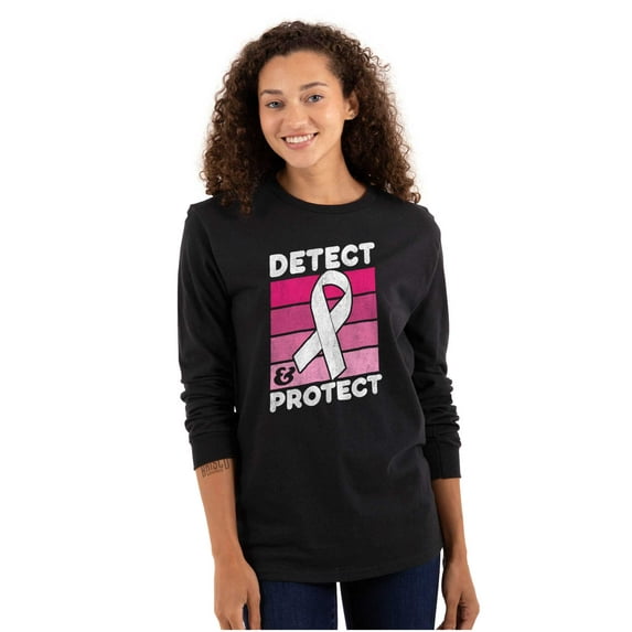 Detect Protect Breast Cancer Aware Women Plus Size Long Sleeve Graphic Tee Brisco Brands 2X