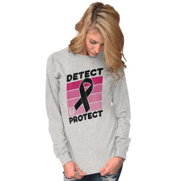 Detect Protect Breast Cancer Aware Women Plus Size Long Sleeve Graphic Tee Brisco Brands 3X
