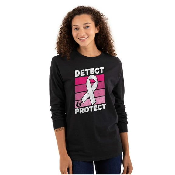 Detect Protect Breast Cancer Aware Women Plus Size Long Sleeve Graphic Tee Brisco Brands 3X