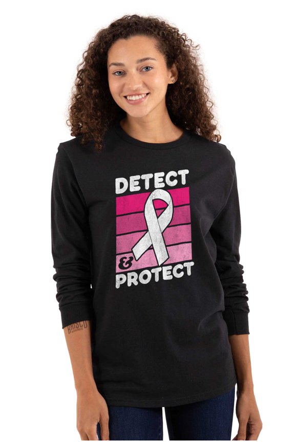 Detect Protect Breast Cancer Aware Women's Long Sleeve T Shirt Brisco Brands M