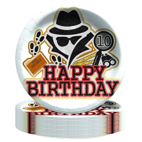 Detective Agent Spy 10th Paper Plates Birthday Party Supplies Decorations 16pcs Tableware Disposable Dinnerware