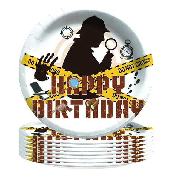 Detective Agent Spy 10th Paper Plates Birthday Party Supplies Decorations 8pcs Tableware Disposable Dinnerware