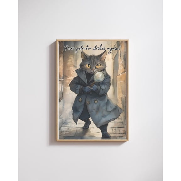 Detective Cat Art Print 1940s Film Noir Style Poster Decor, Unframed Poster Size 12x18 F03.1.22l392