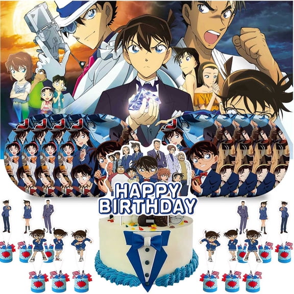 Detective Conan Case Closed Birthday Cups Party Supplies Decor Backdrop Paper Plates Fans Decorations Banner