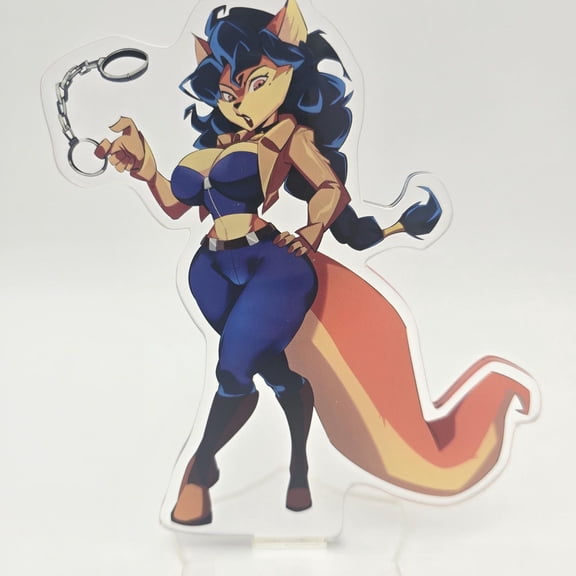Detective Fox Character Acrylic standee 15cm with Sticker, Retro Adventure Game Fan Art Desk Decor, Collectible Display