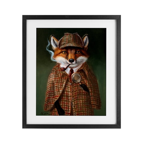 Stupell Industries Detective Fox with Pipe Black Framed Print Under Glass, design by Lucia Heffernan
