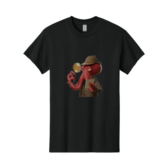 Detective-Octopus Mens Graphic Tee, 100% Cotton, Casual Summer Wear