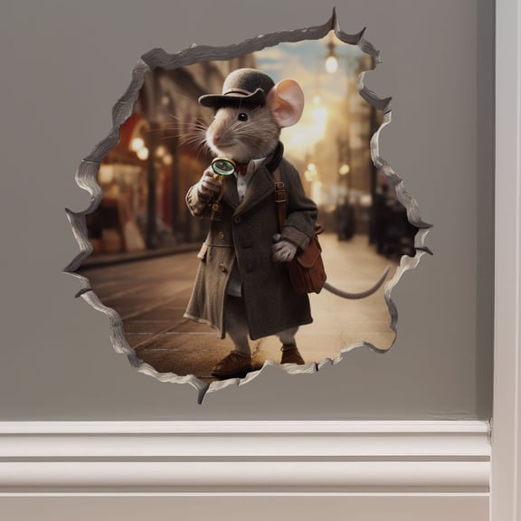 Detective Sherlock Holmes Mouse in Mouse Hole Decal - Mouse Hole 3D Wall Sticker
