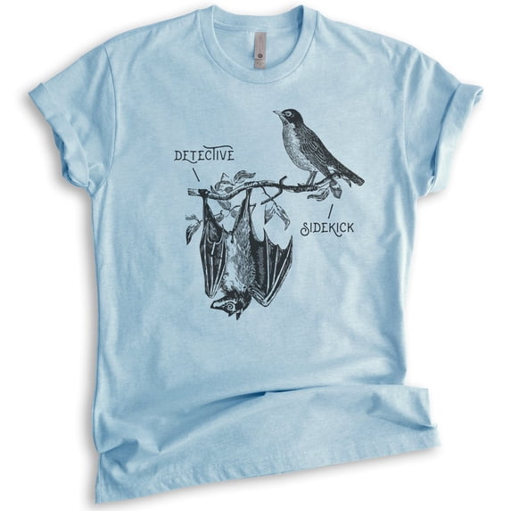 Detective & Sidekick Shirt, Unisex Women's Men's Shirt, Superhero Shirt, Detective Shirt, Funny Super Hero, Heather Light Blue, Small