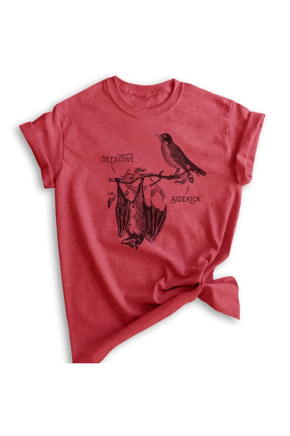 Detective & Sidekick Shirt, Unisex Women's Men's Shirt, Superhero Shirt, Detective Shirt, Funny Super Hero, Heather Red, Large