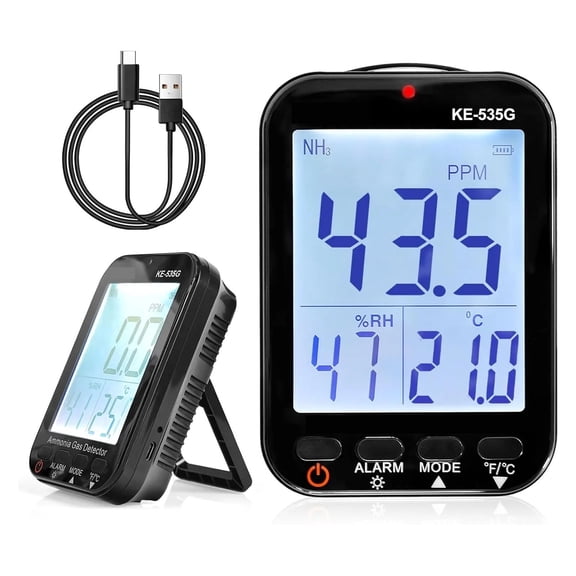 Detector Monitor NH3 Air, Ammonia Tester Gas 0~100 PPM With Alarm Buzzer, Wall-Mounted Type,Humy&Temp Sensor Big Display