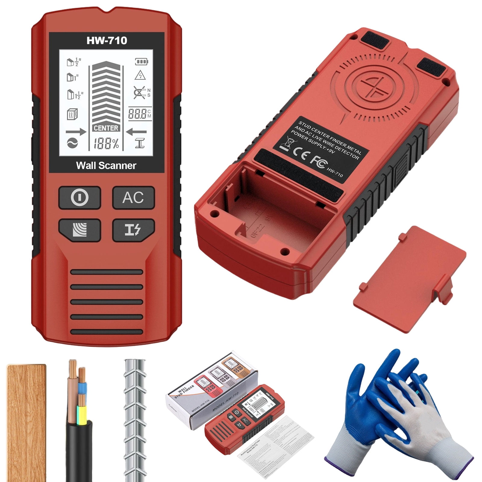 Detector manual multifunción de metales y paredes,Portable Wire Pipe Power Detector,6 In 1 Stud Finder Wall Scanner,HD LCD Display and Audio Alarm, High Sensitivity Sensor for Detecting Wood,Cables