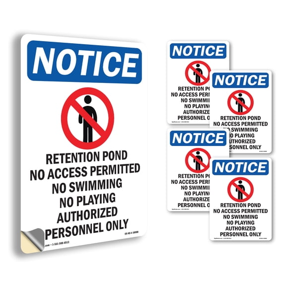 Detention Pond No With Symbol OSHA Notice Vinyl Decal Label 5 Inch x 3.5 Inch - 5 Pack