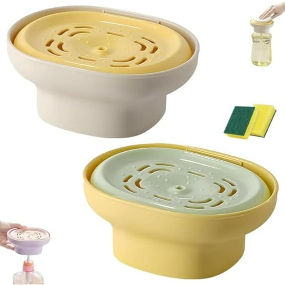 Detergent Presser, Laundry Detergent Dispenser, Leak Proof Pump Dispenser, Portable Foaming Dish Washing Liquid Detergent Bottle Press Great for Washing Dishes (Yellow&Green)