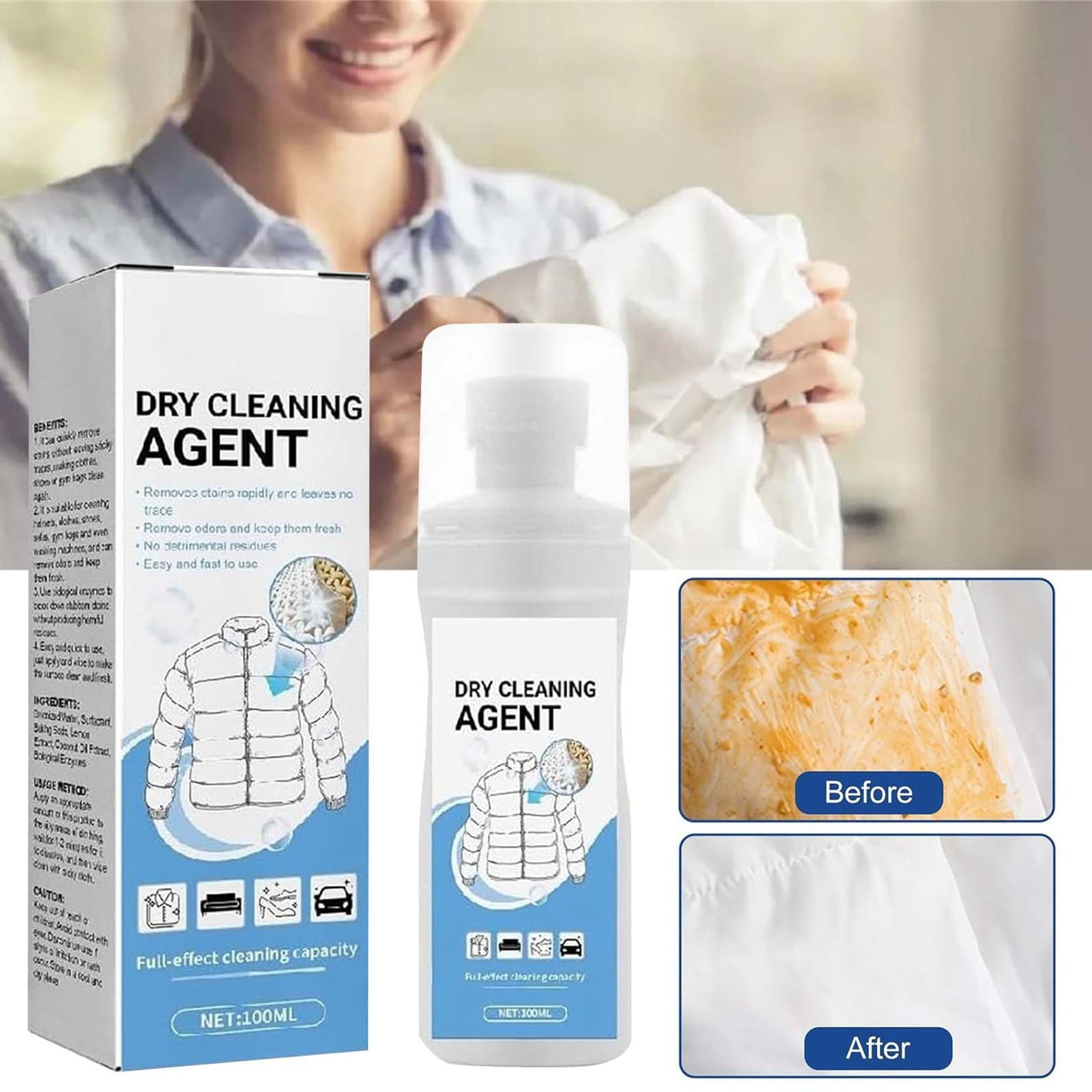 Detergent Purpose Dry Cleaning Agent For Down Jackets Sneakers And Delicate Fabrics Waterless