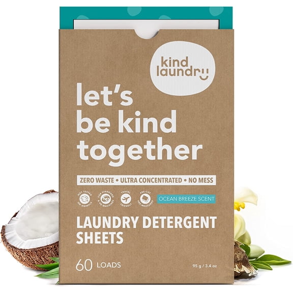 Detergent Sheets  60 Loads Ocean Breeze, EWG Verified, No Residue After Wash, Eco Plastic-Free Liquidless Laundry Soap, Non-Toxic Formula, for Sensitive Skin, Travel & Dorm Friendly