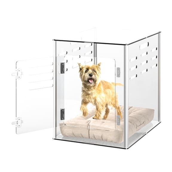 Dethan Acrylic Dog Crate Clear Dog Kennel Indoor Lockable Heavy-Duty Ventilated Dog House for Small and Medium Dogs Up to 45lb Stylish Transparent Kennel Crate Furniture, 30" L x 20" W x 22" H