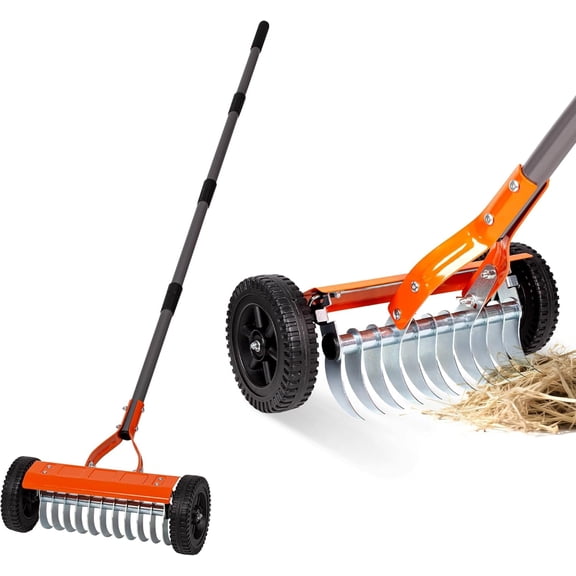 Dethatching Roller Rake with Adjustable Handle, Lawn Dethatcher Rake with 2mm Stainless Steel Blades,Thatch Remover, Soil Aerator & Loosening Tool for Moss, Leaves, Yard Lawn Care
