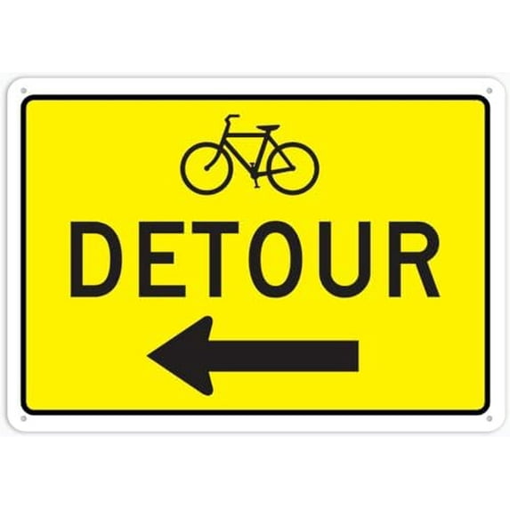 Detour Bicycle Left Arrow Metal Tin Signs 12x8 Inch for Shop Yard Man Cave Garage Outdoor Funny Wall Decor Decorative Poster Plate