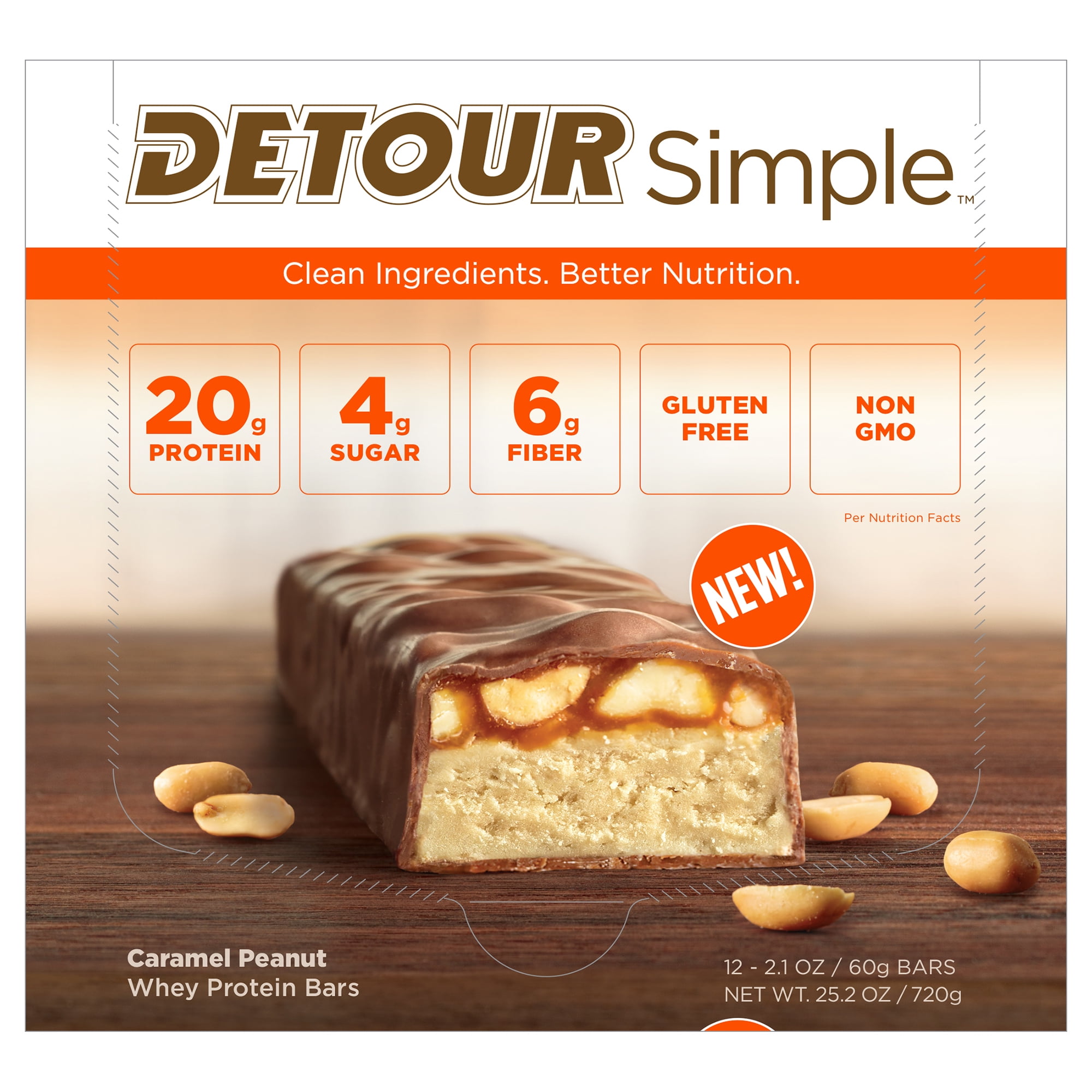 Detour Simple Protein Bar, Caramel Peanut, 20g Protein, 12 Ct