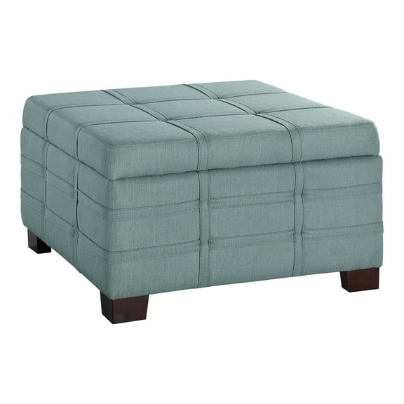 Detour Strap Square Storage Ottoman in Sea Blue Fabric