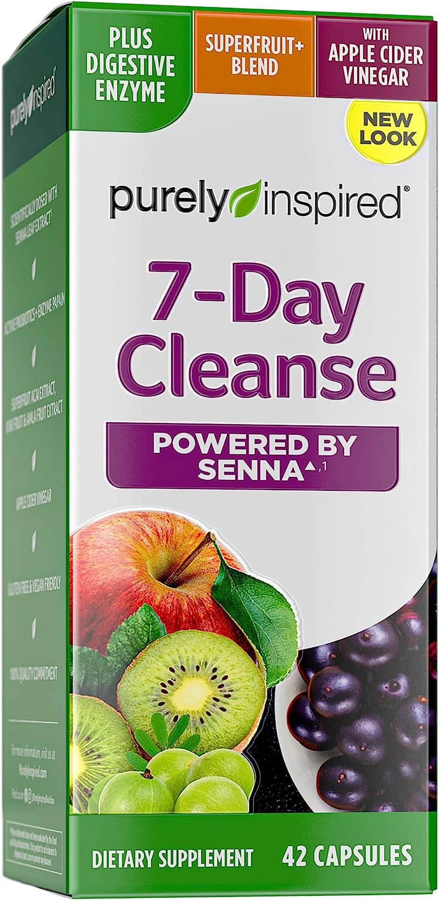 Detox Cleanse , Purely Inspired 7 Day Cleanse and Detox Pills , Acai Berry Cleanse , Whole Body Cleanse Detox for Women & Men , Body Detox with Senna Leaf & Digestive Enzymes , 42 Acai Berry Capsules natural fruit flavour 42 Count (Pack of 1)