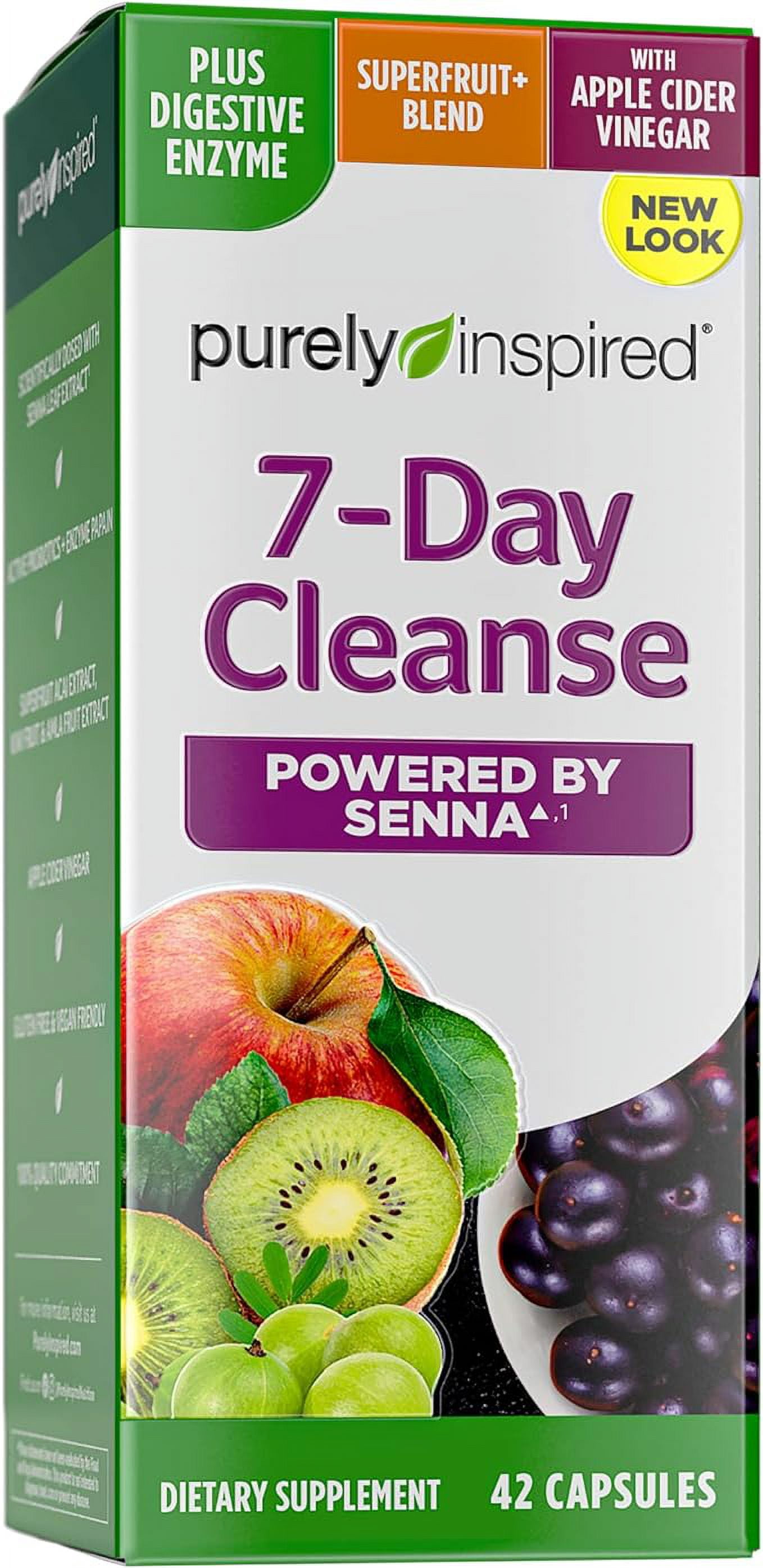 Detox Cleanse Purely Inspired 7 Day Cleanse and Detox Pills Acai Berry Cleanse Whole Body Cleanse Detox for Women & Men Body Detox with Senna Leaf & Digestive Enzymes 42 Acai Berry Capsules