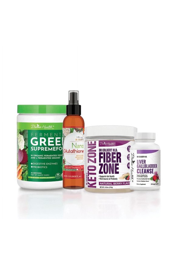 Dr. Colbert MD Detox Maintenance Pack | by Divine Health | Green Supremefood | Fiber Zone (Berry) | Liver Gallbladder Cleanse | Nano Glutathione Spray