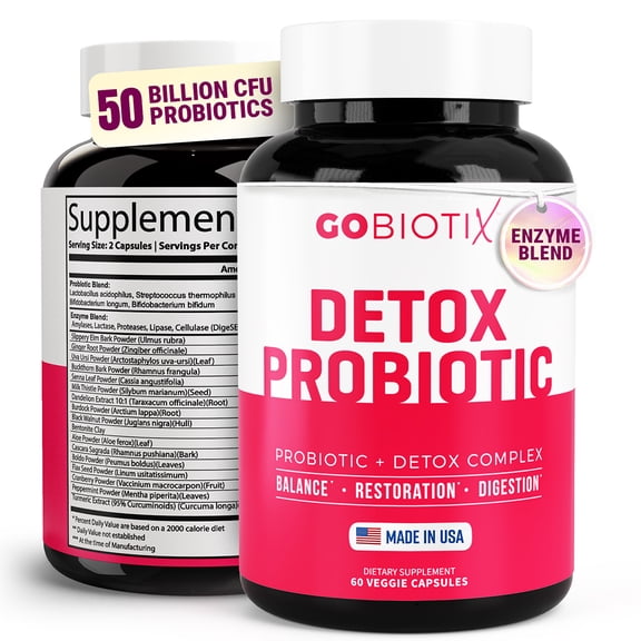 GoBiotix Detox Probiotic Cleanser with Digestive Enzymes for Gut Health, Detox Cleanse & Liver Support, 60 Ct