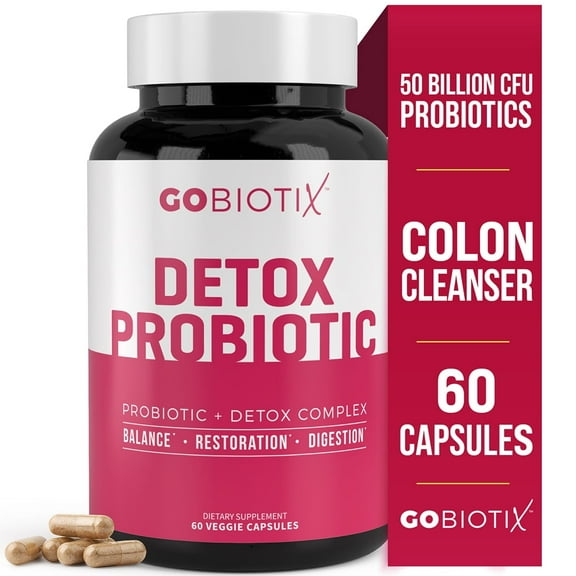 GoBiotix Detox Probiotic Cleanser with Digestive Enzymes for Gut Health, Detox Cleanse & Liver Support, 60 Ct