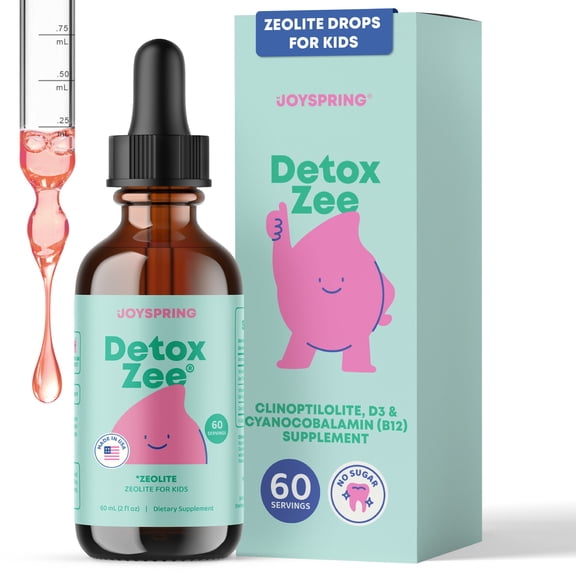 JoySpring DetoxZee Kids Clinoptilolite Zeolite Liquid Supplement Drops with Vitamin D3 & B12, 2 fl oz, 60 Servings