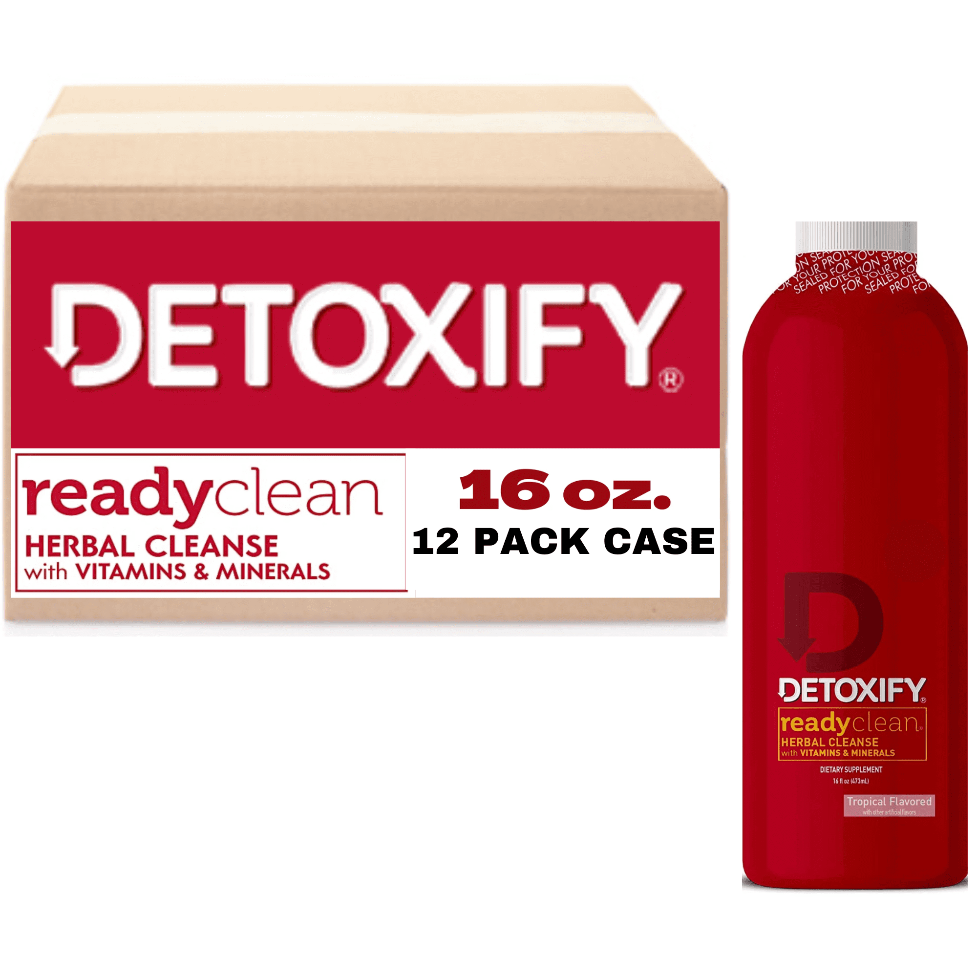 Detoxify Ready Clean Herbal Cleanse TROPICAL FLAVOR 16 Oz. (Pack Of 12 CASE BOXED) Great for Retail shops, Gas Stations and Convenience Stores