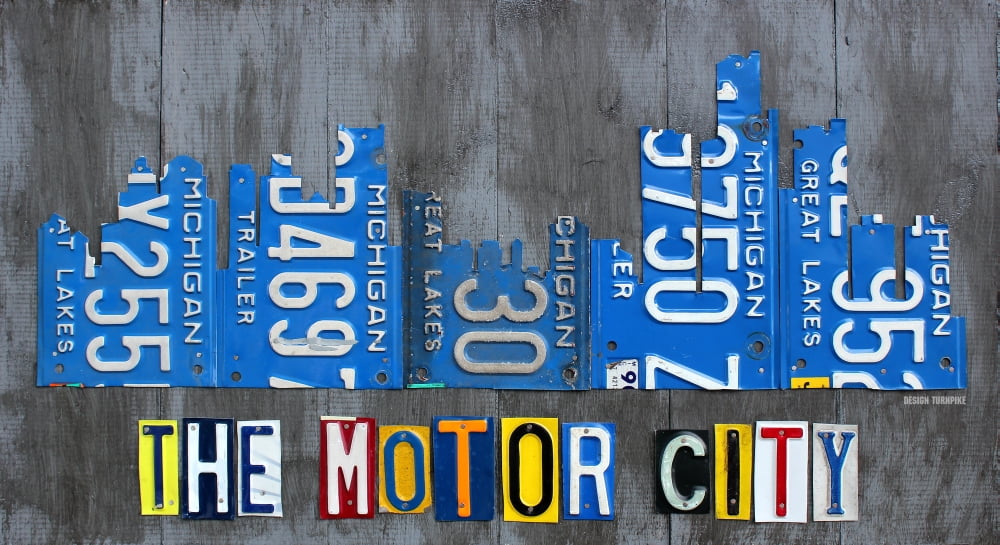 Detriot City Skyline License Plate Canvas Art - Design Turnpike (33 x 18)