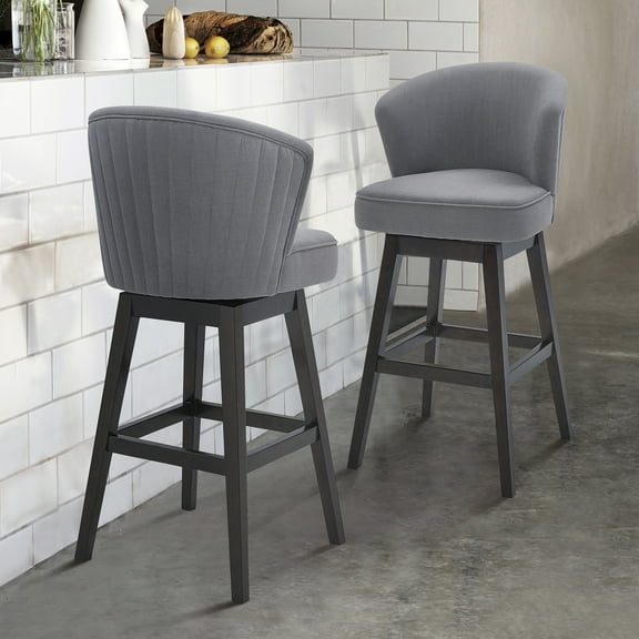 Detroit 30" Bar Height Wood Swivel Barstool in Espresso Finish with Grey Fabric