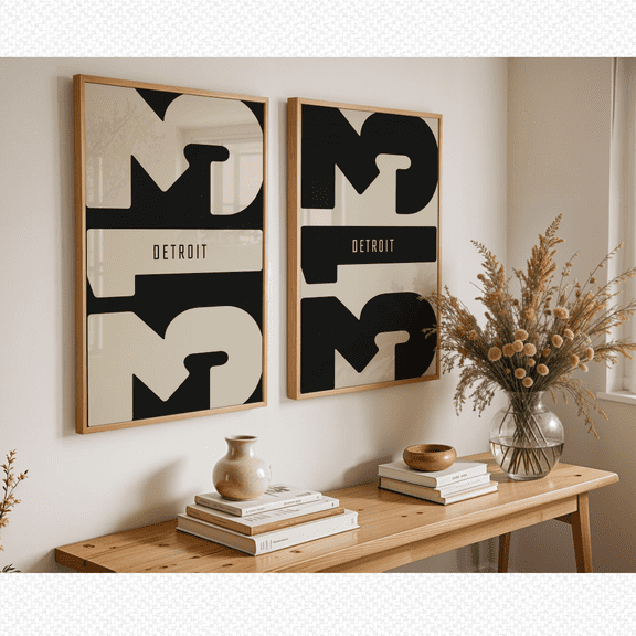 Detroit 313 Area Code Modern Poster Home Decor Office Wall Art Set 2