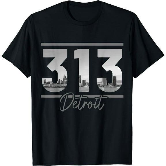 Detroit 313 Area Code Skyline Michigan Vintage T-Shirt