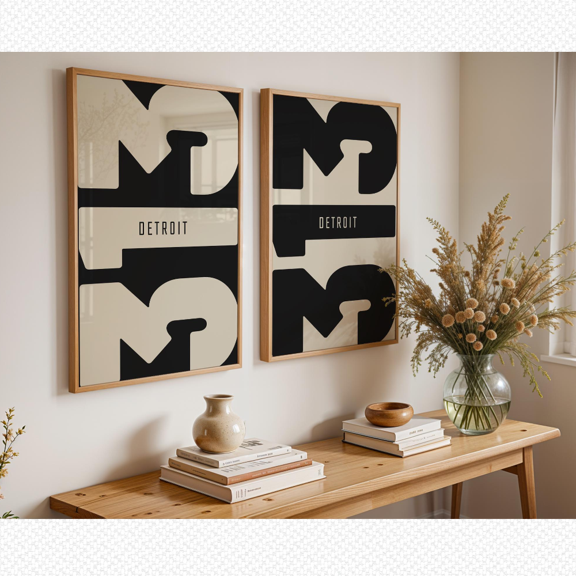 Detroit 313 Area Code Typography Modern Poster Set Set 2 , Poster Only