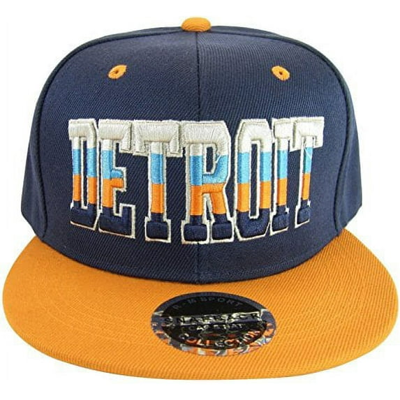 Detroit 4-Color Script Adult Size Adjustable Snapback Baseball Caps (Navy/Orange)