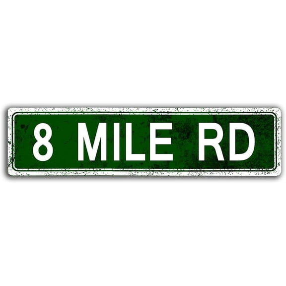 Detroit 8 Mile Road Wall Sign Street Signs Vintage Metal Tin Sign Farmhouse Home Decor Retro Road Signs Country Wall Art Man Cave Garage Decorative Signage 4x16 Inch