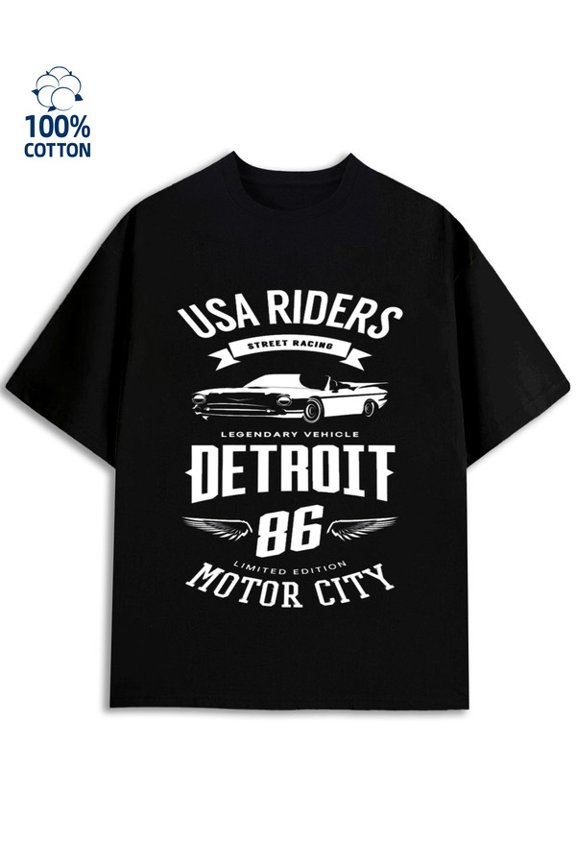 Detroit 86 Riders mens funny humor 180G 100% Cotton black husband funny humor Unique Design Unisex Shirt Short Sleeve tshirts Basic Unisex Shirt Graphic Tee tshirts