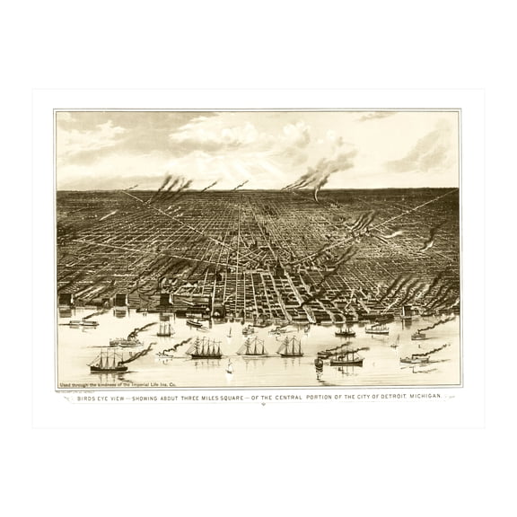 Detroit Art, 1889 Vintage Map of Detroit Michigan, MI History Wall Decor Gift, Old Detroit Map - 24" x 18" Unframed Print