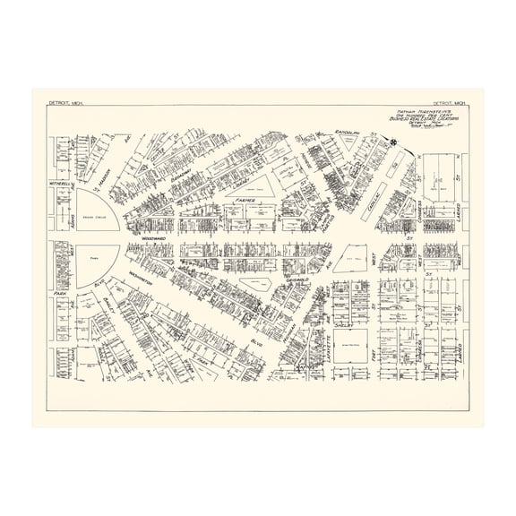 Detroit Art, 1929 Vintage Map of Downtown Detroit Michigan, MI History Wall Decor Gift, Old Detroit Map - 24" x 18" Unframed Print