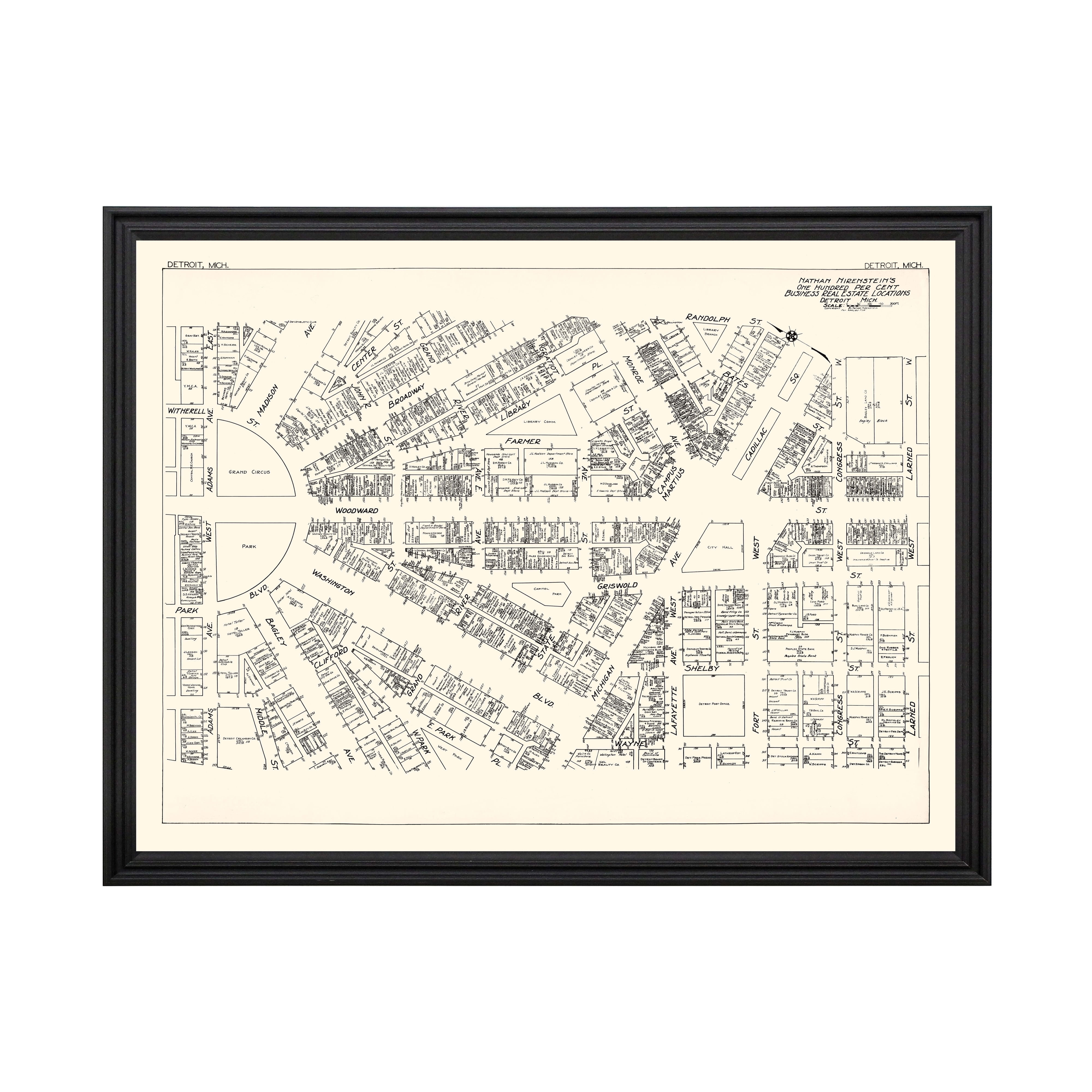 Detroit Art, 1929 Vintage Map of Downtown Detroit Michigan, MI History Wall  Decor Gift, Old Detroit Map - 36\, image size:4000x4000