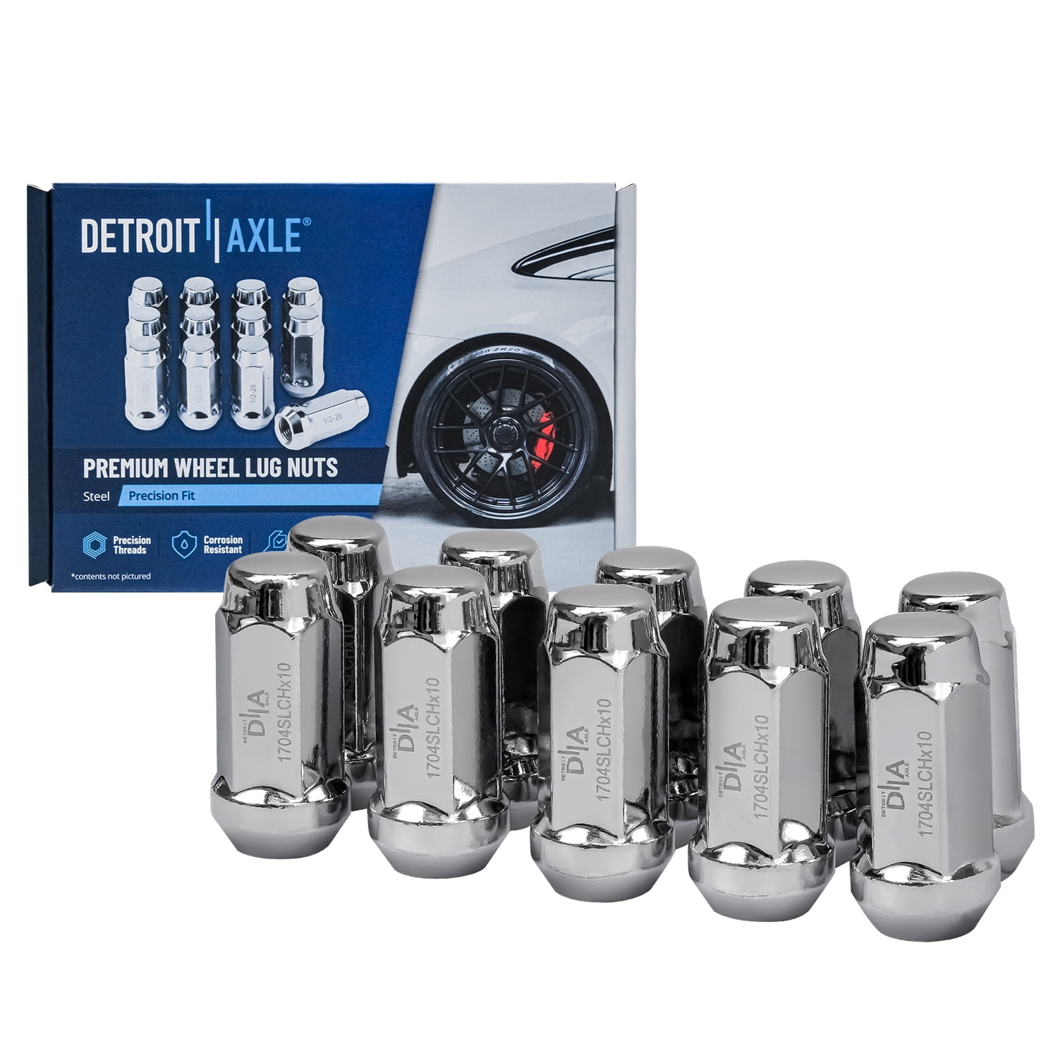 Detroit Axle - 1/2''-20 Chrome Wheel Lug Nuts Replacement for 2010-2019 Ford Taurus Flex Lincoln MKS MKT