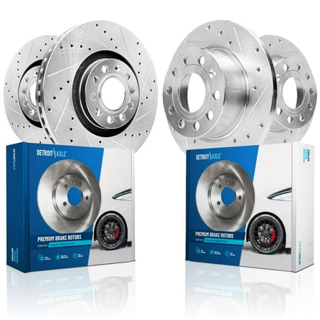 Detroit Axle - 1.4L Brake Rotors for VW 2019-2021 Jetta 11.34" Front and 11.81" Rear Drilled and Slotted Brake Rotors 2020 Replacement